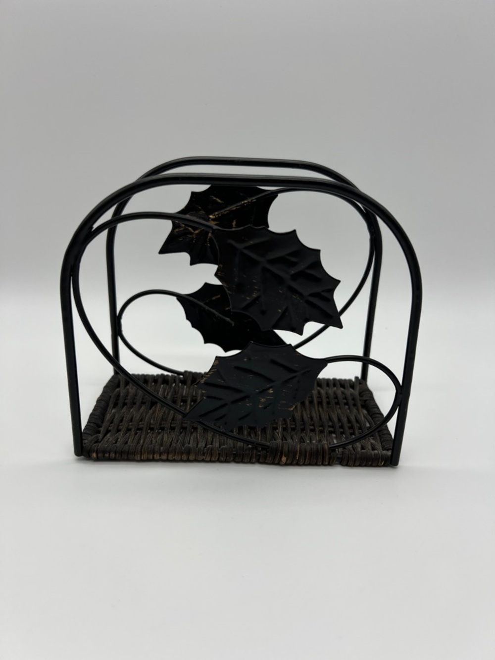 VTG Rattan Bronze Metal Leaves Napkin Letter Holder